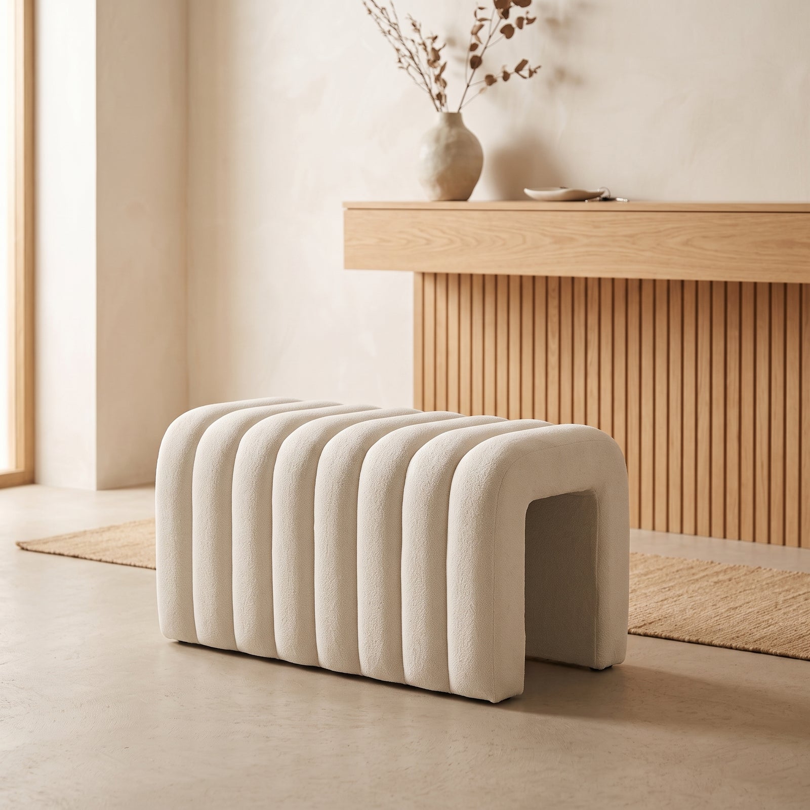 Modern U-shaped Upholstered Footstool Accent Stool | White