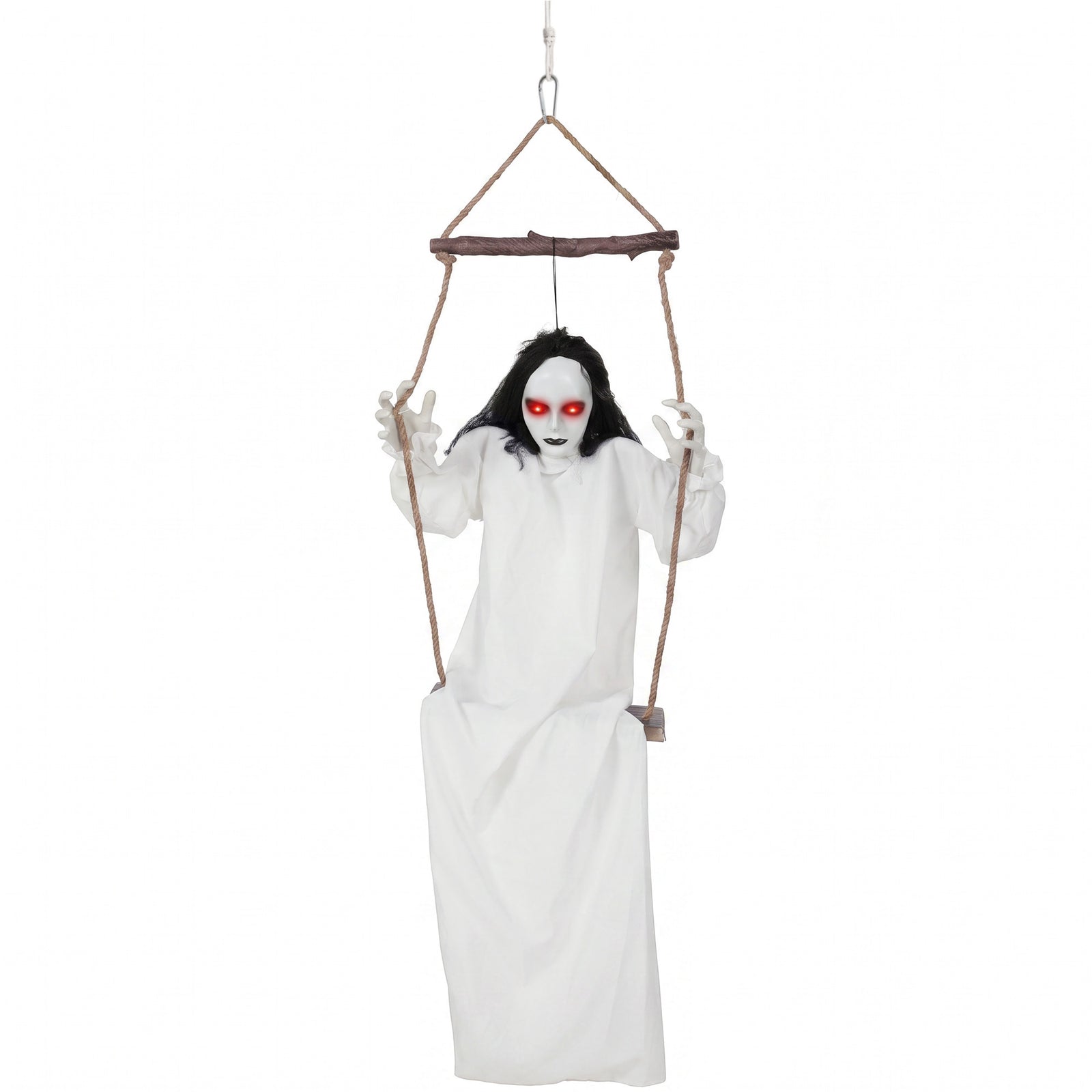 HOMCOM 170cm Animated Hanging Swing Ghost With Glowing Red Eyes For Party
