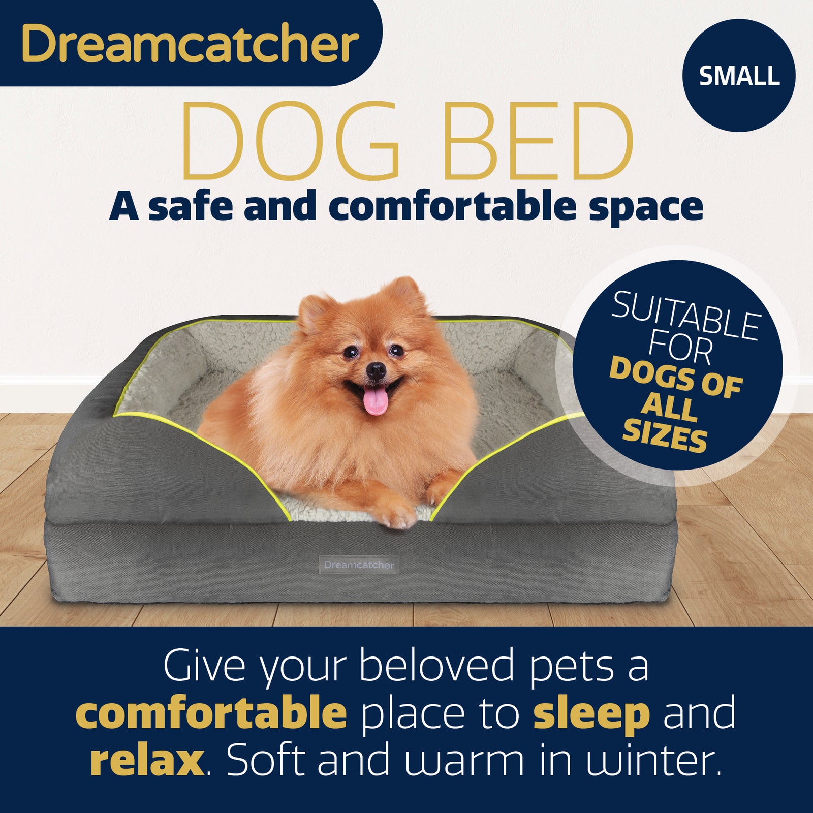 Grey Small To Xxl Dog Beds Orthopaedic Shredded Memory Foam, Fleece Sleeping Area, Non Slip Base, Removable Washable Cover | 65cm | Grey