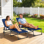 Folding Sun Loungers With 5-level Back, Cup Holder | Dark Blue