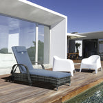 Adjustable Rattan Sun Lounger W/ Cushion