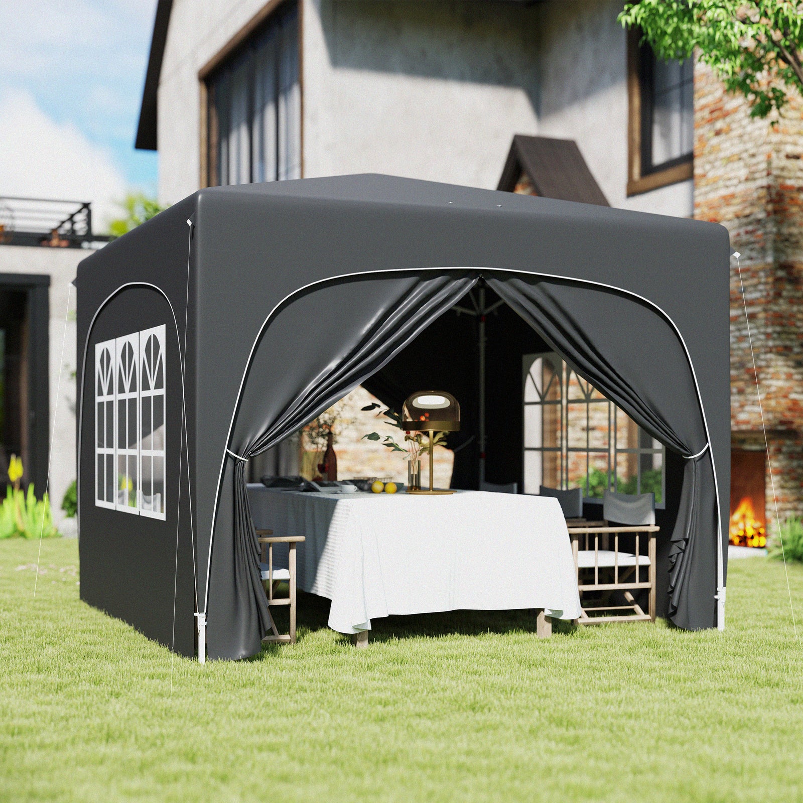 3x3m Pop Up Gazebo With Sides, Bag, Upf50+ | Black