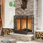 3 Panel Folding Freestanding Fireplace Screen With Door