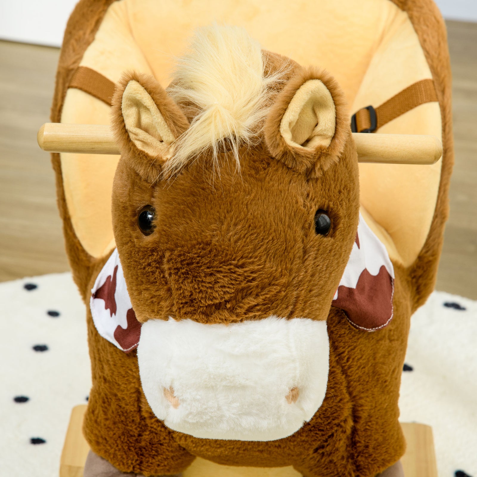 Kids Rocking Horse, Plush Baby Rocking Chair W/ Safety Harness, Sounds