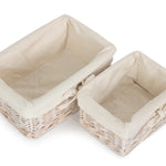 Wicker Set Of 2 White Wash Finish Cotton Lined Willow Tray