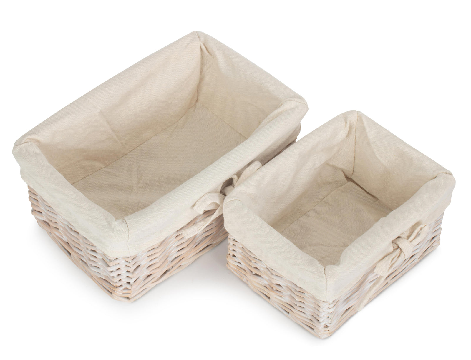 Wicker Set Of 2 White Wash Finish Cotton Lined Willow Tray