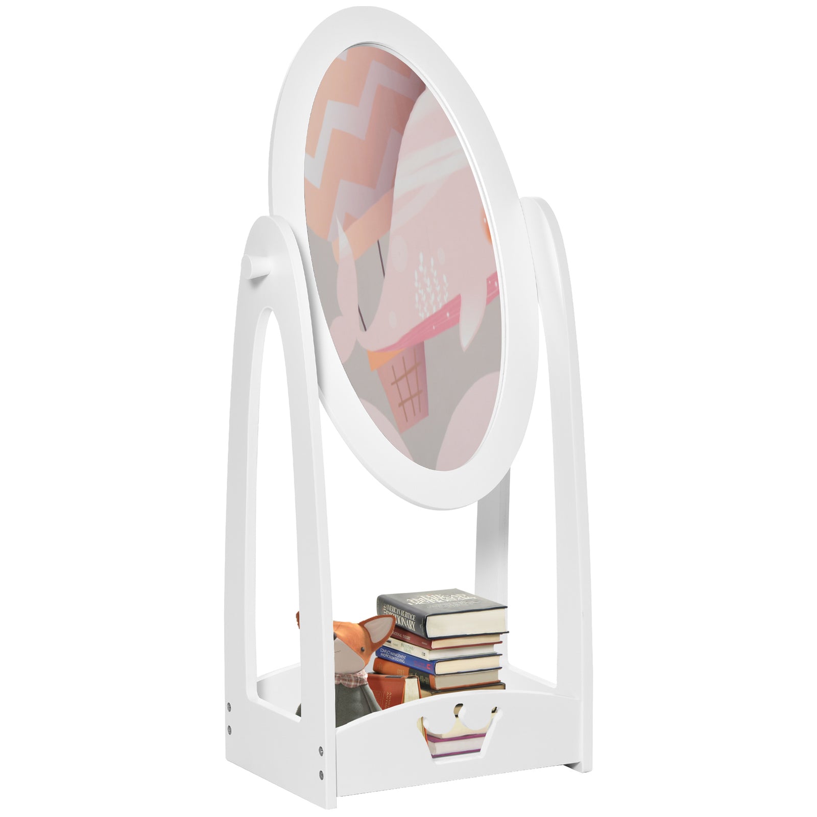 Free Standing Kids' Dressing Mirror With Storage For 3- 8 Years Old White