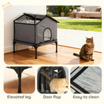 Outdoor Cat House, Feral Cat Shelter With Elevated Base, Grey