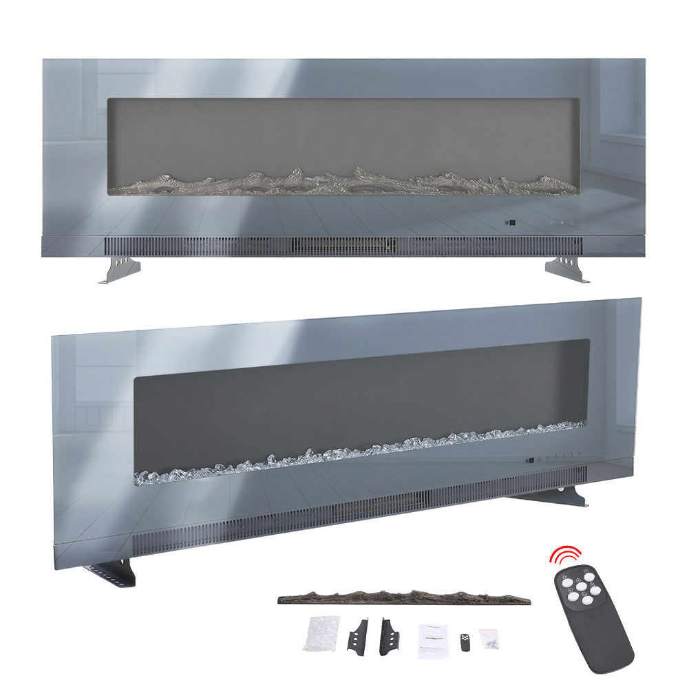 60-inch Grey Electric Fireplace, Wall Mounted Or Recessed With 12 Flame Colors & Freestanding Legs
