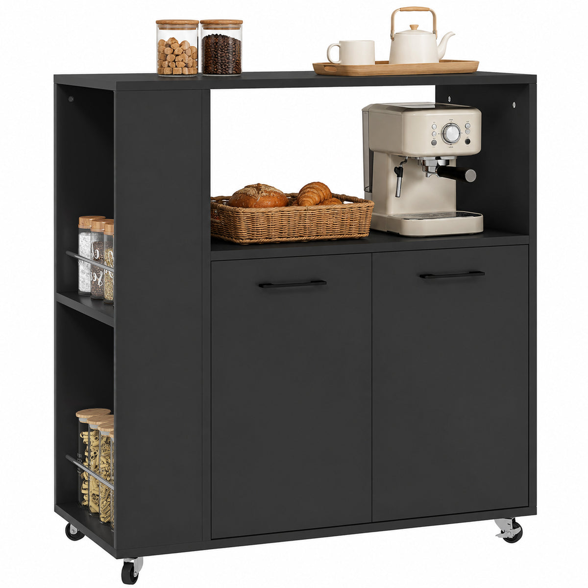 HOMCOM Kitchen Island On Wheels With 2-door Cabinet And Spice Rack, Black