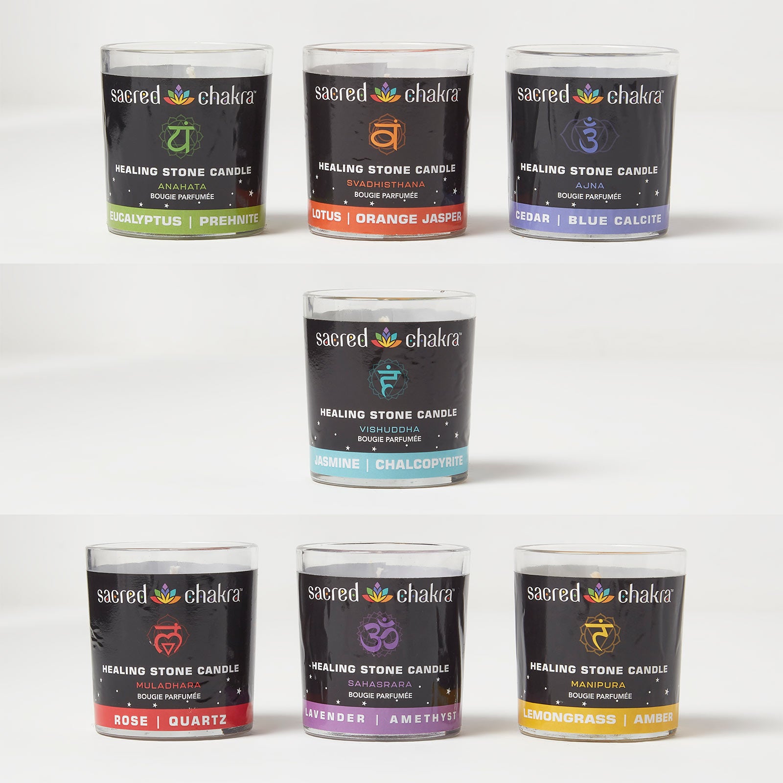 HOMESCAPES Chakra Candles Gift Set With Healing Crystals – Set Of 7