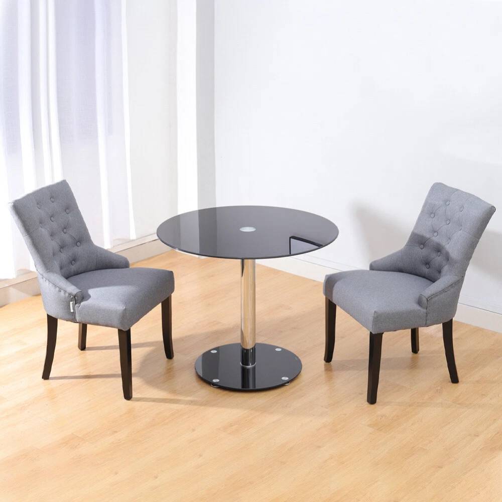 90cm Dia X 75cm H Round Dining Table, Black Tempered Glass Top Modern Minimalist Round Glass Dining Table