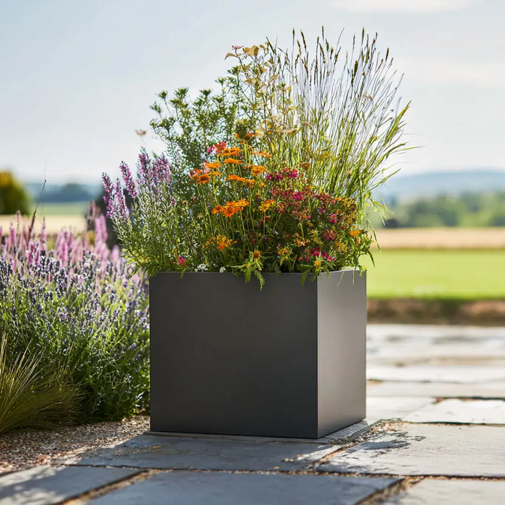 Zinc Galvanised Square Planter | 50cm x 50cm x 50cm | Grey