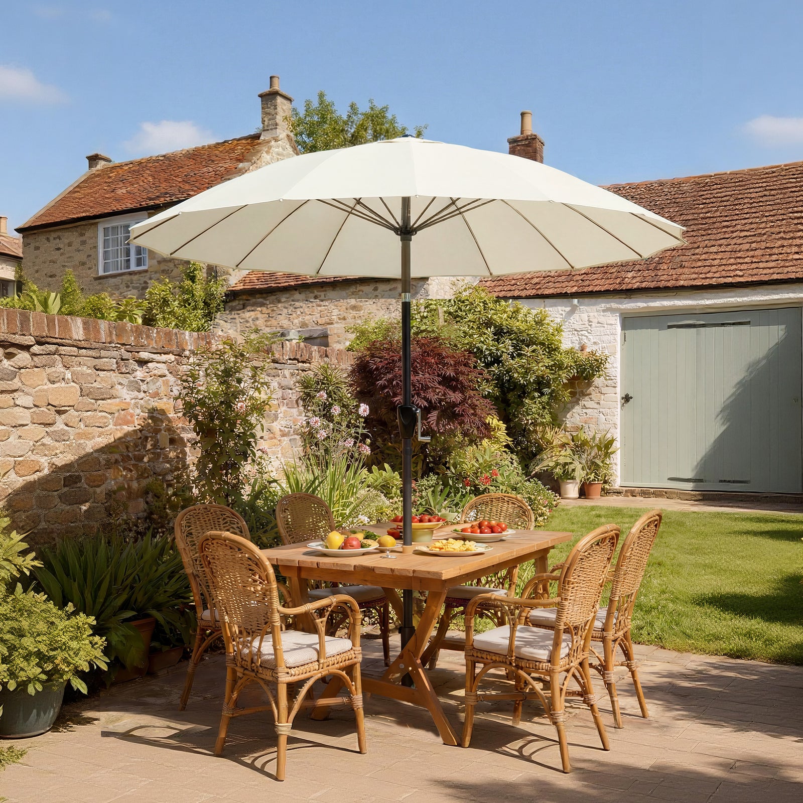 2m Shanghai Garden Parasol Umbrella, Outdoor Sun Shade | Cream