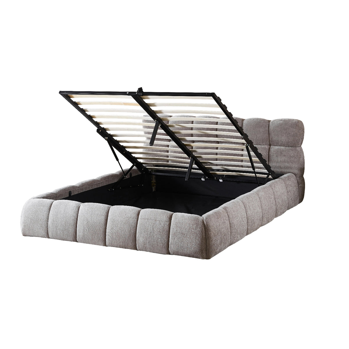 The Maya Upholstered Soft Plush Ottoman Bed Frame & Mattress - Package Deal | Double | Grey