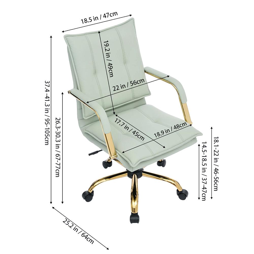 Modern Pu Leather Office Chair With Armrests, Gas Lift Height Adjustment | Light Green