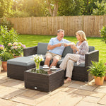 Garden Furniture Set W/ Padded Cushions Corner Sofa Set | Brown