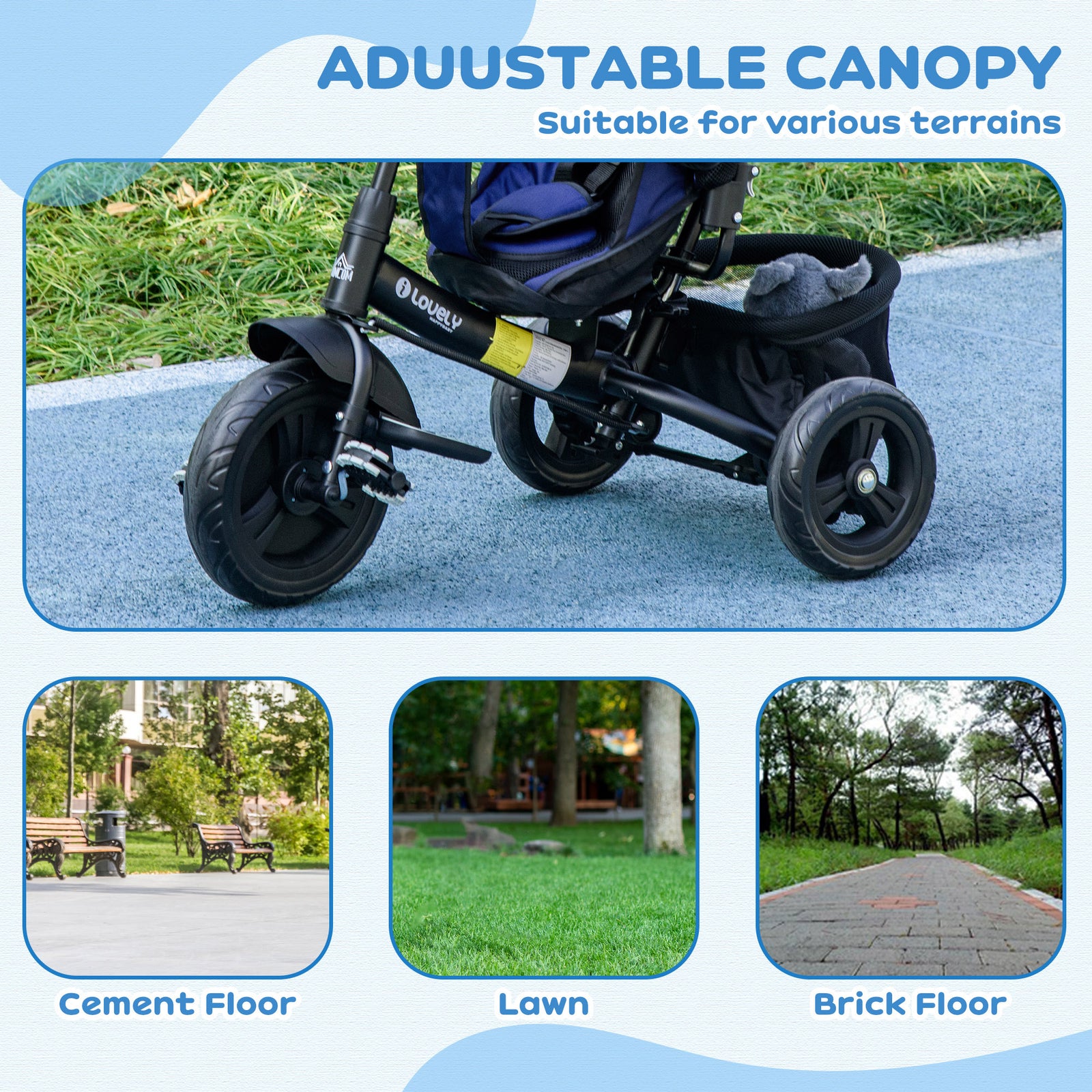 6 In 1 Kids Trike, Stroller With Parent Handle | Blue