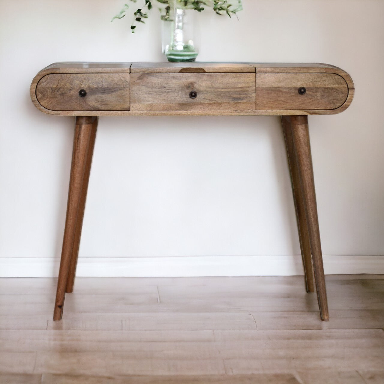 Solid Mango Wood Oak-ish Round Dressing Table