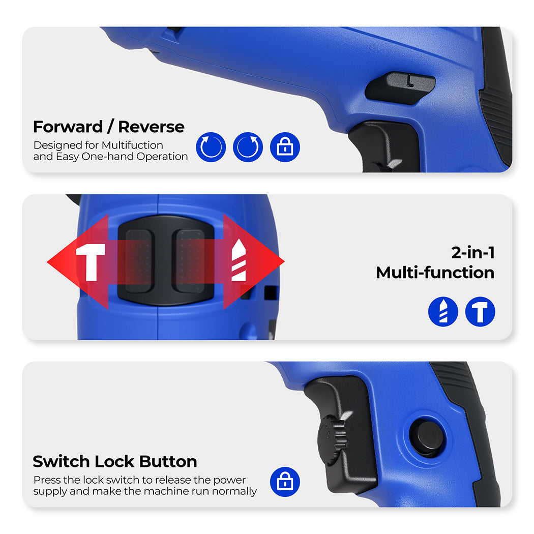 Electric Hammer Drill 13mm Chuck Powerful Variable Speed Corded Diy | Blue