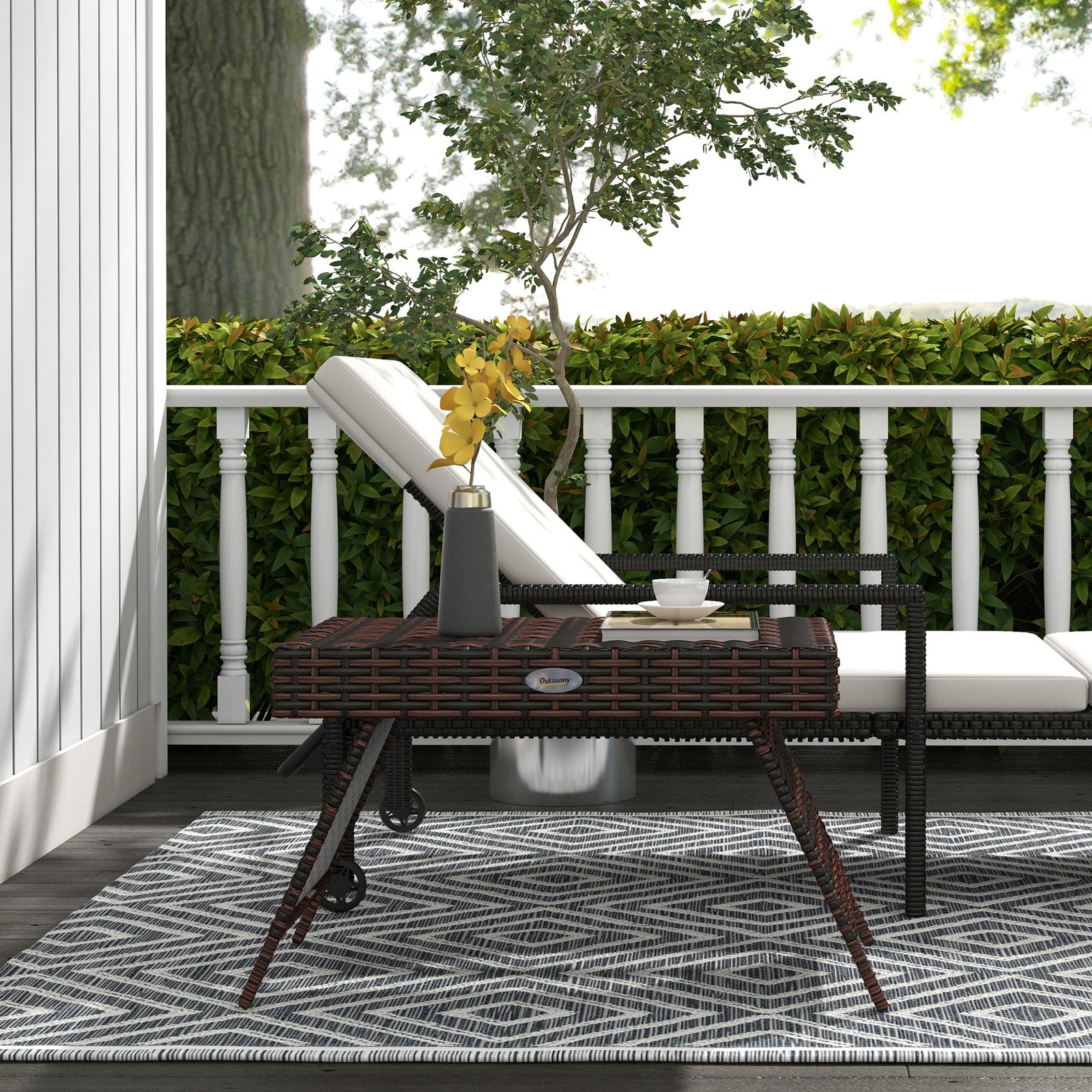 Foldable Outdoor Coffee Table, Steel Rattan Side Table | Brown