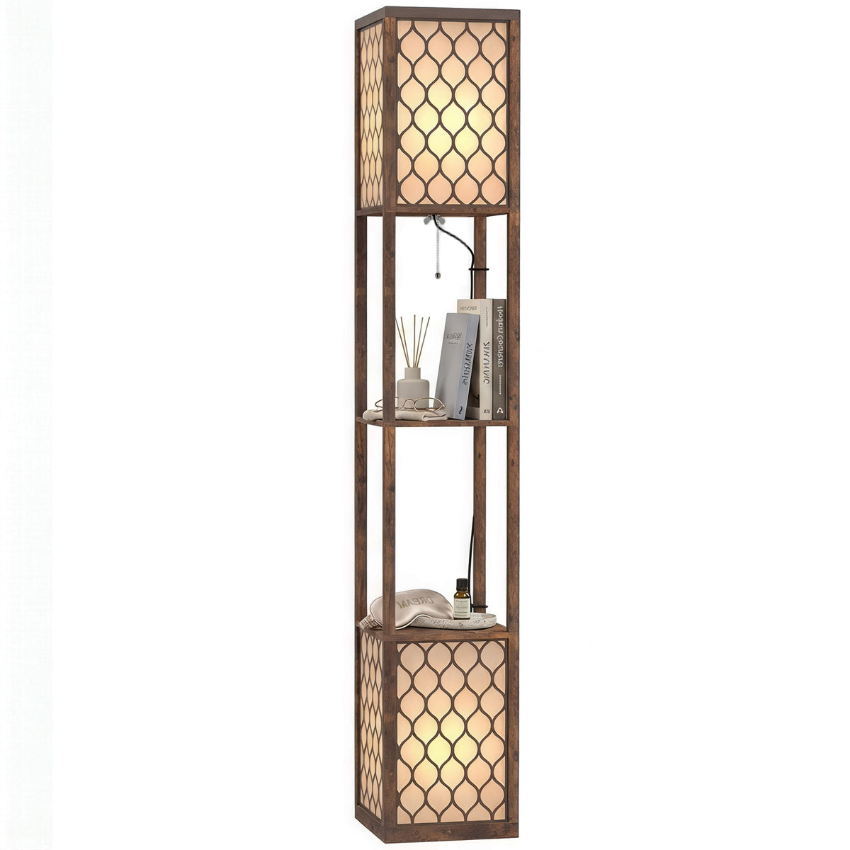 2-light Modern Floor Lamp W/ Shelves, Bedroom | Rustic Brown