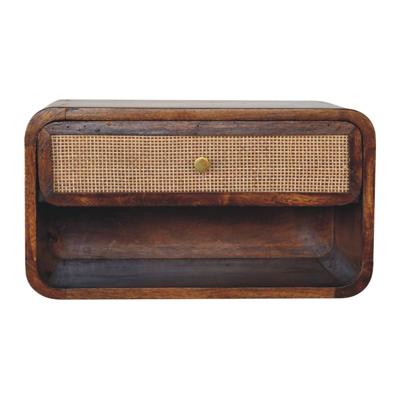Solid Wood Chestnut Wall Mounted Open Woven Bedside