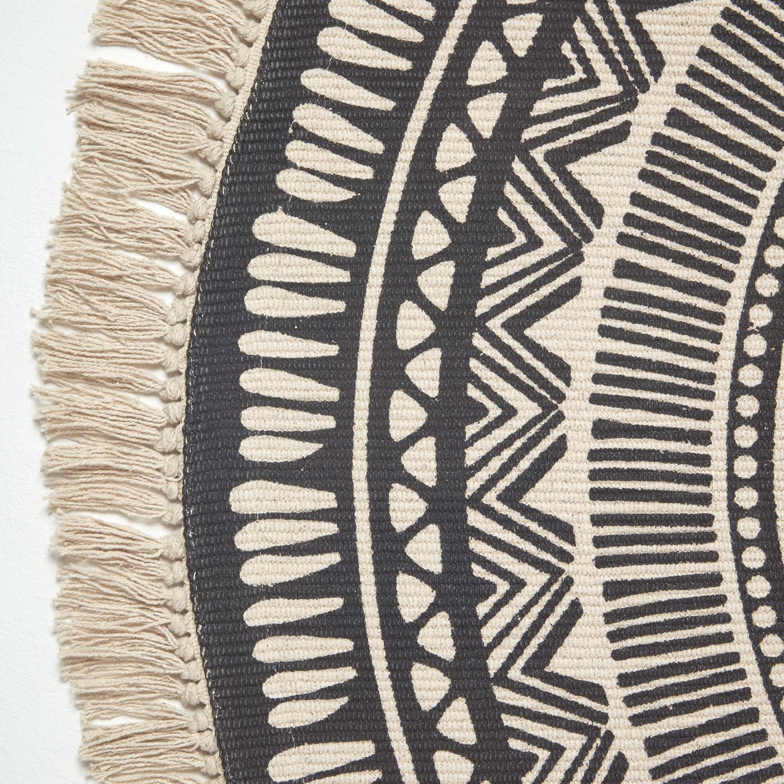 Mandala Printed 100% Cotton Round Rug | 140cm | Black & White