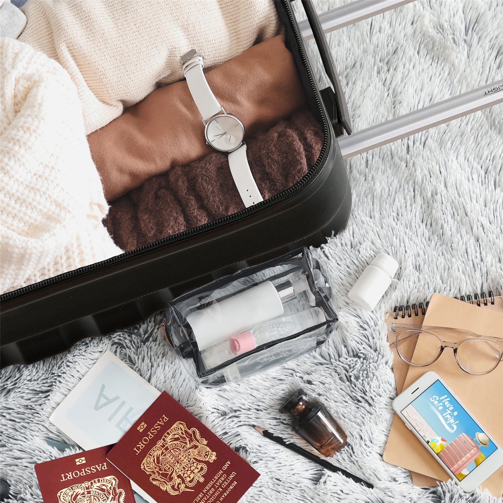 55x35x25cm Lightweight Suitcase - Cabin Carry On - Hard Shell - 4 Wheels Overhead Luggage | Cabin | Black