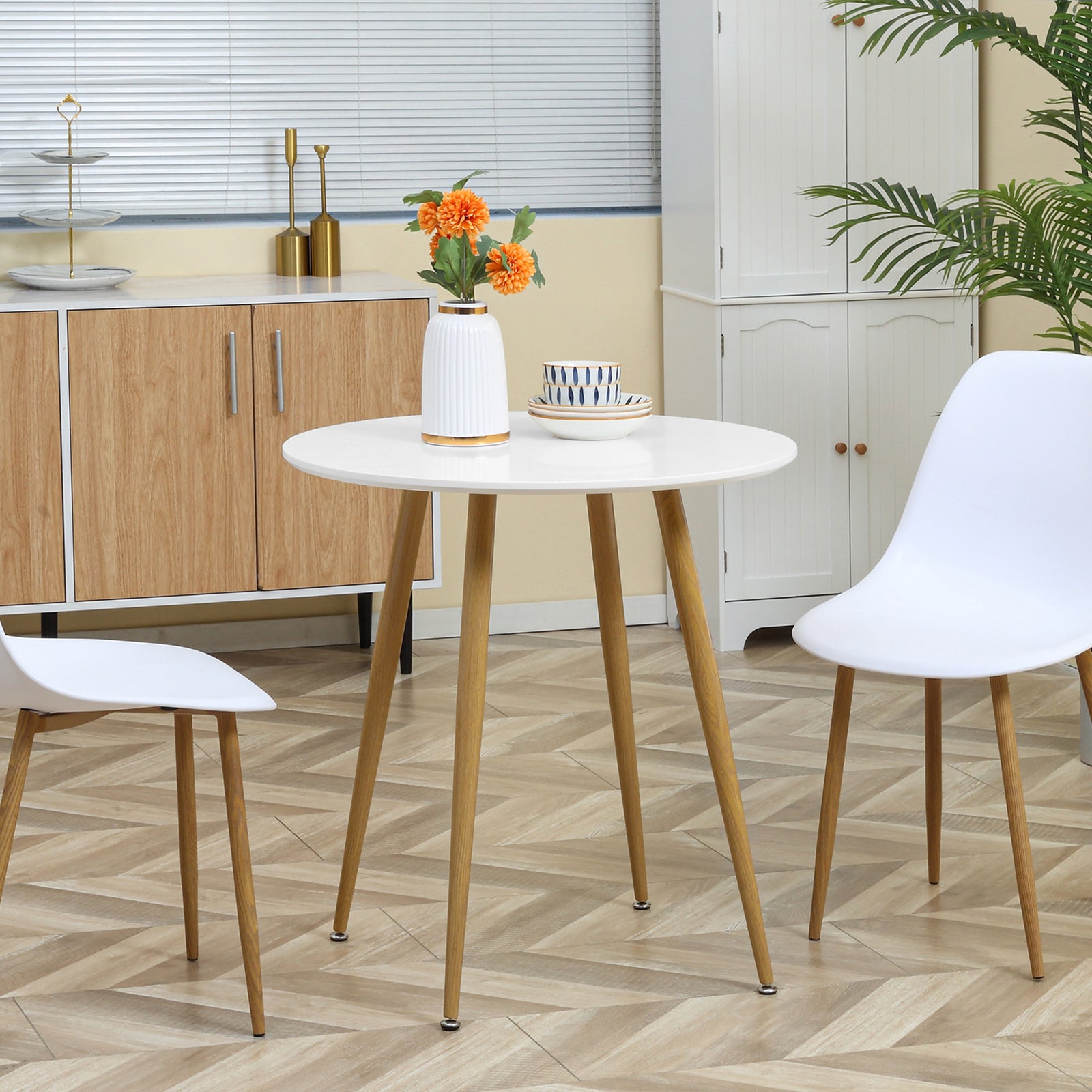 Dining Table With Matte Round Top, Metal Base