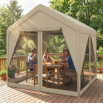 3 X 3 M Outdoor Patio Gazebo With Netting And Curtains | Khaki