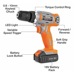 18v Cordless Drill And Screwdriver Set & Drill Bit Kit Li-ion Battery Included, Lightweight Power Battery Drill | 89 Piece Kit – 1x Battery + Charger + Carry Case | Orange