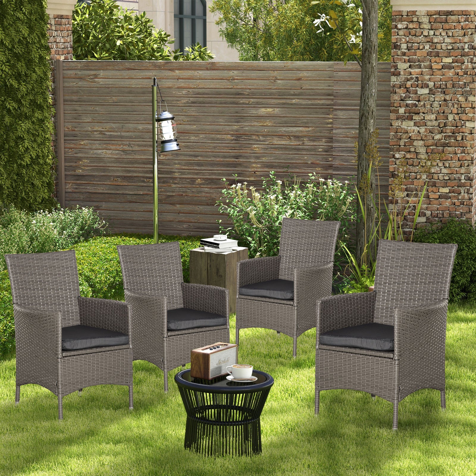 Outdoor Rattan Armchair Wicker Dining Chair Set For Garden | Set-of-4 | Gray