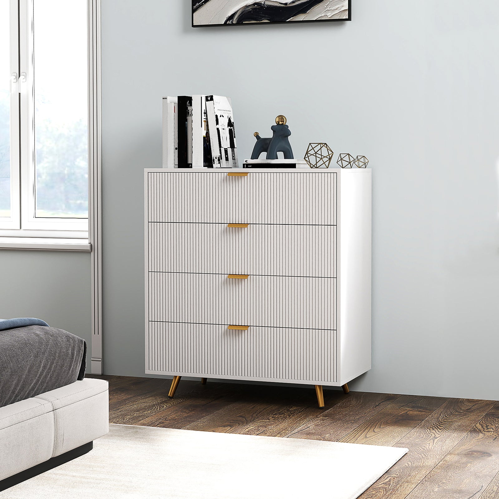 Chest Of Drawers With 4 Drawers For Bedroom, Living Room | One Size | White
