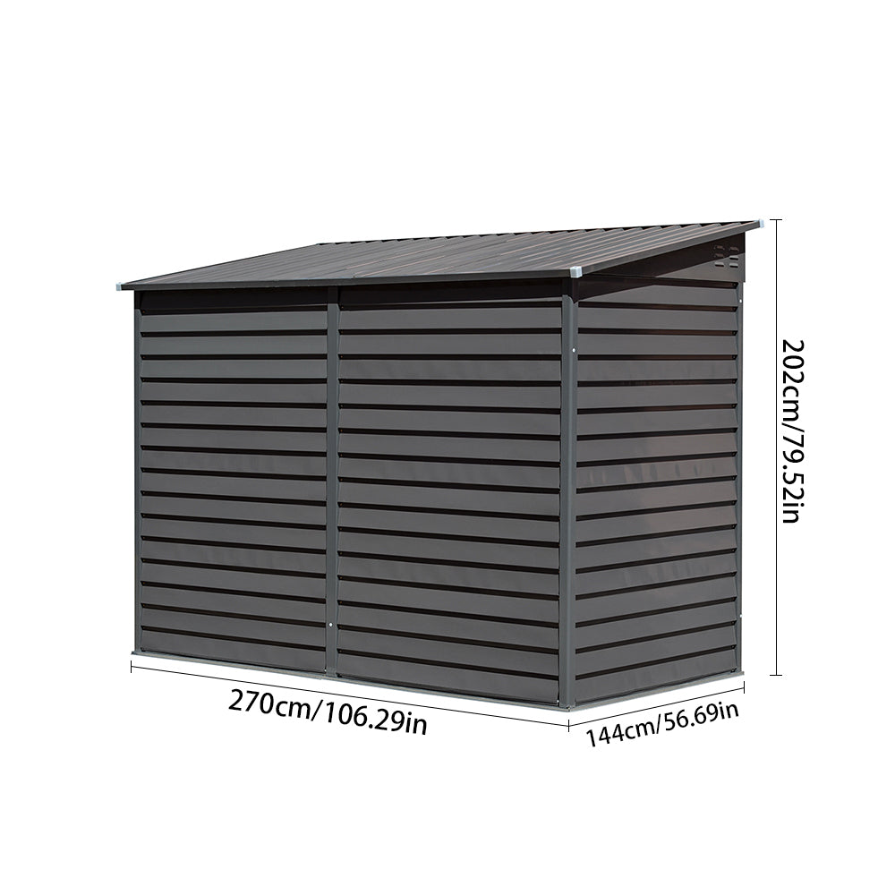 Durable Zinc Steel Metal Garden Shed 4.7×8.86ft – Waterproof Outdoor Storage House For Tools And Garden Equipment, Grey | Grey