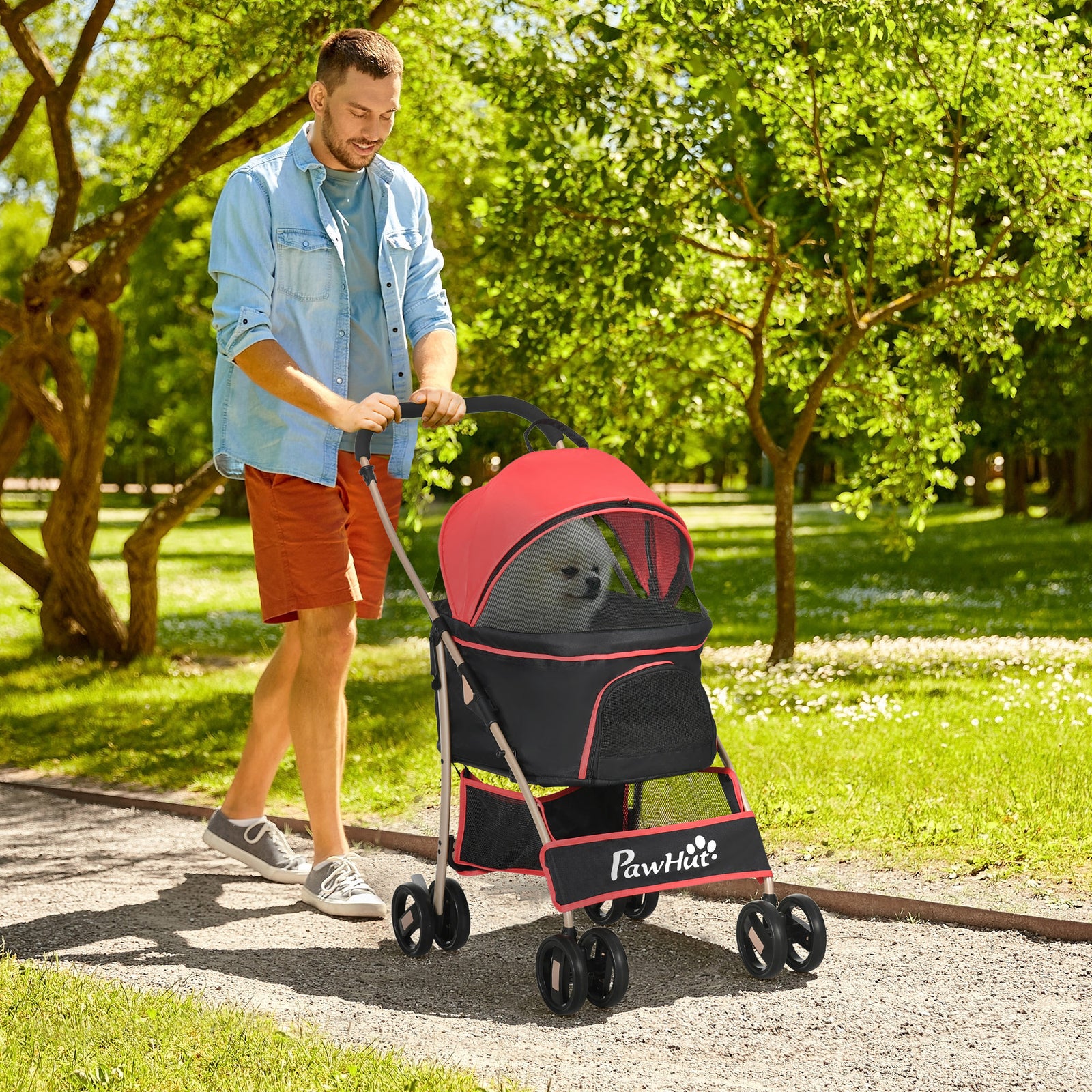 3 In 1 Pet Stroller, Detachable Dog Cat Travel Carriage | Red