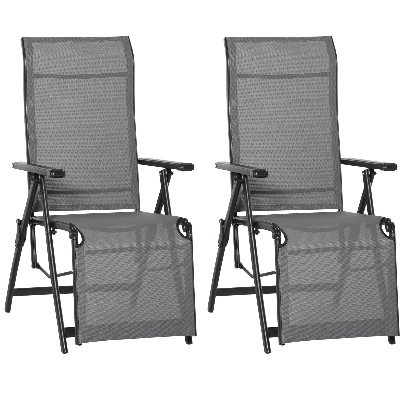 Set Of 2 Outdoor Sun Recliner Loungers W/adjustable Footrest | Gray