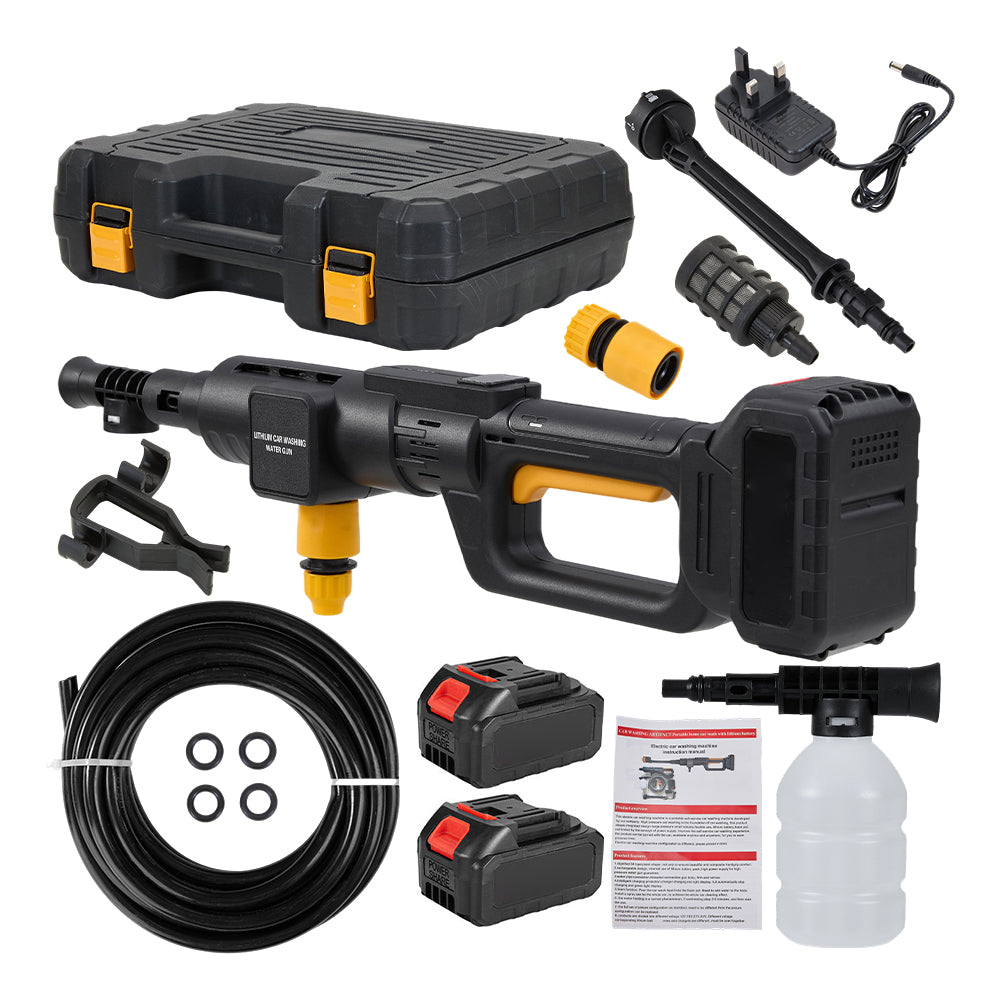 21v Cordless Handheld Pressure Washer With 2 Batteries, 5m Hose, 6-in-1 Nozzle & Foam Cannon, Portable Car And Garden Cleaner | Black