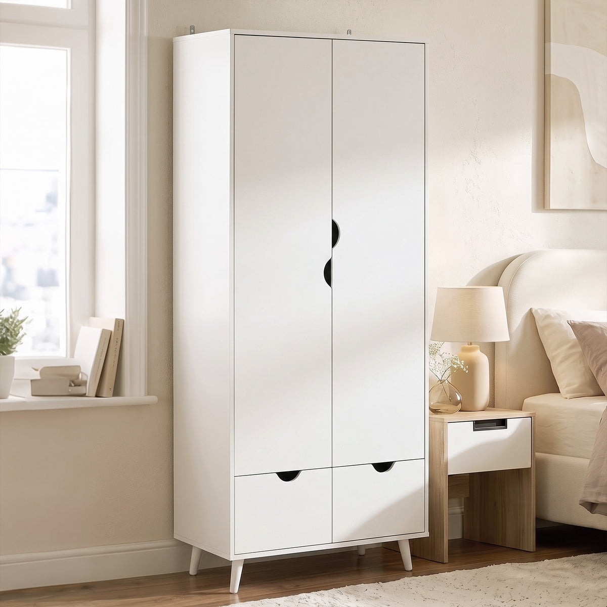 HOMCOM Storage Organisation Furniture With Rail And 2 Drawers, White