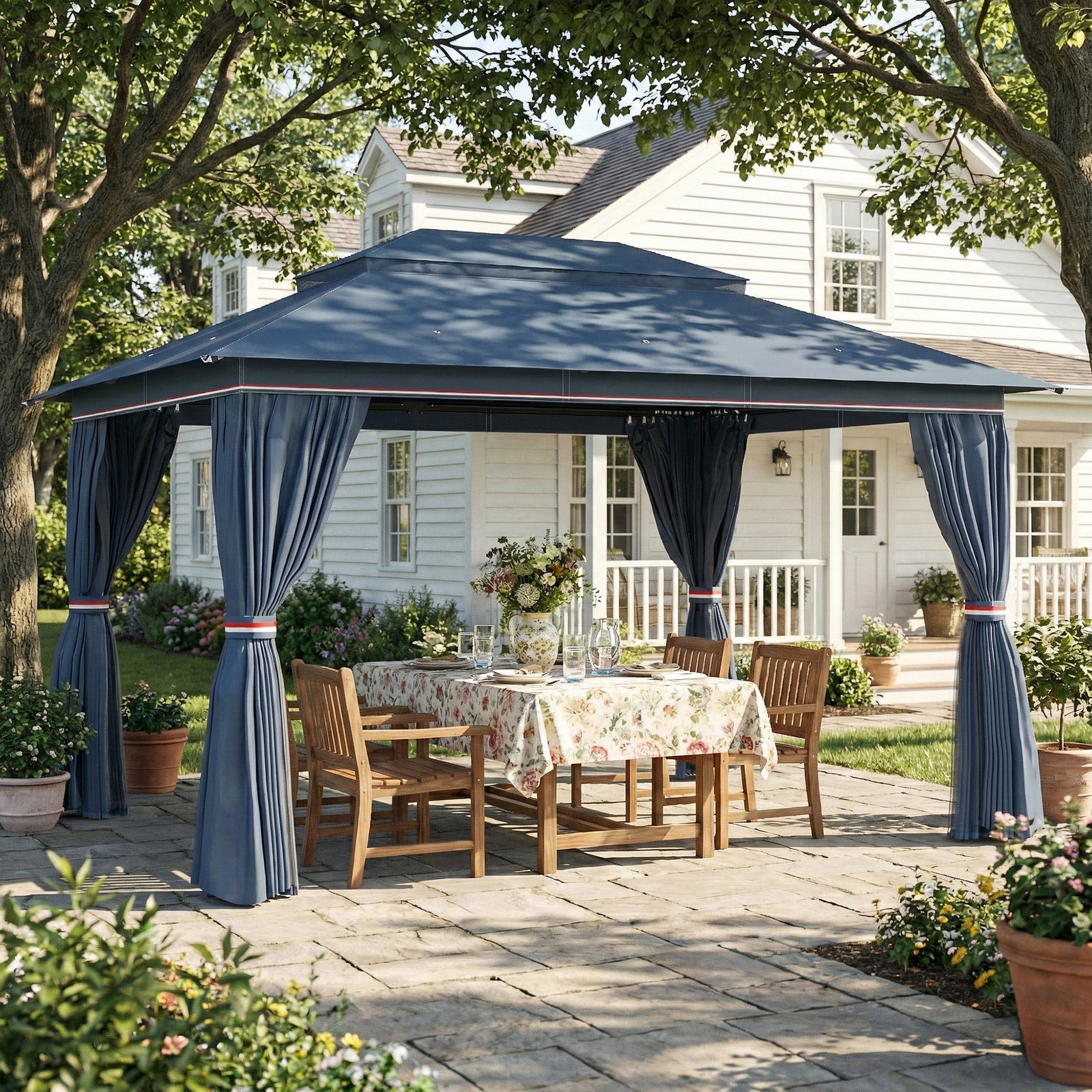 3 X 4 M Outdoor Garden Gazebo With Upf50+ Double roof | Dark Blue