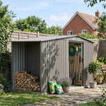 4x8ft Metal Garden Storage Shed With  Extra 70cm Firewood Storage