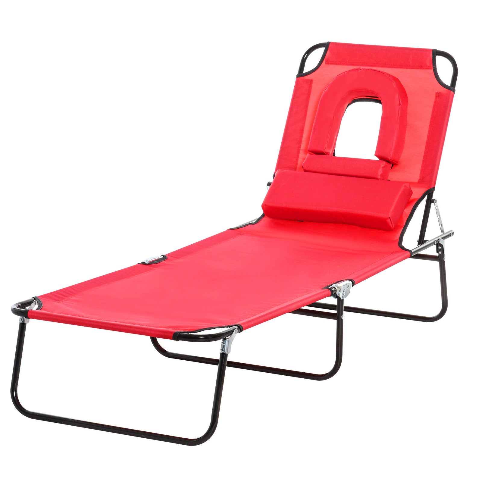 Garden Sun Lounger Folding Recliner Chair | Set of 1 | Red