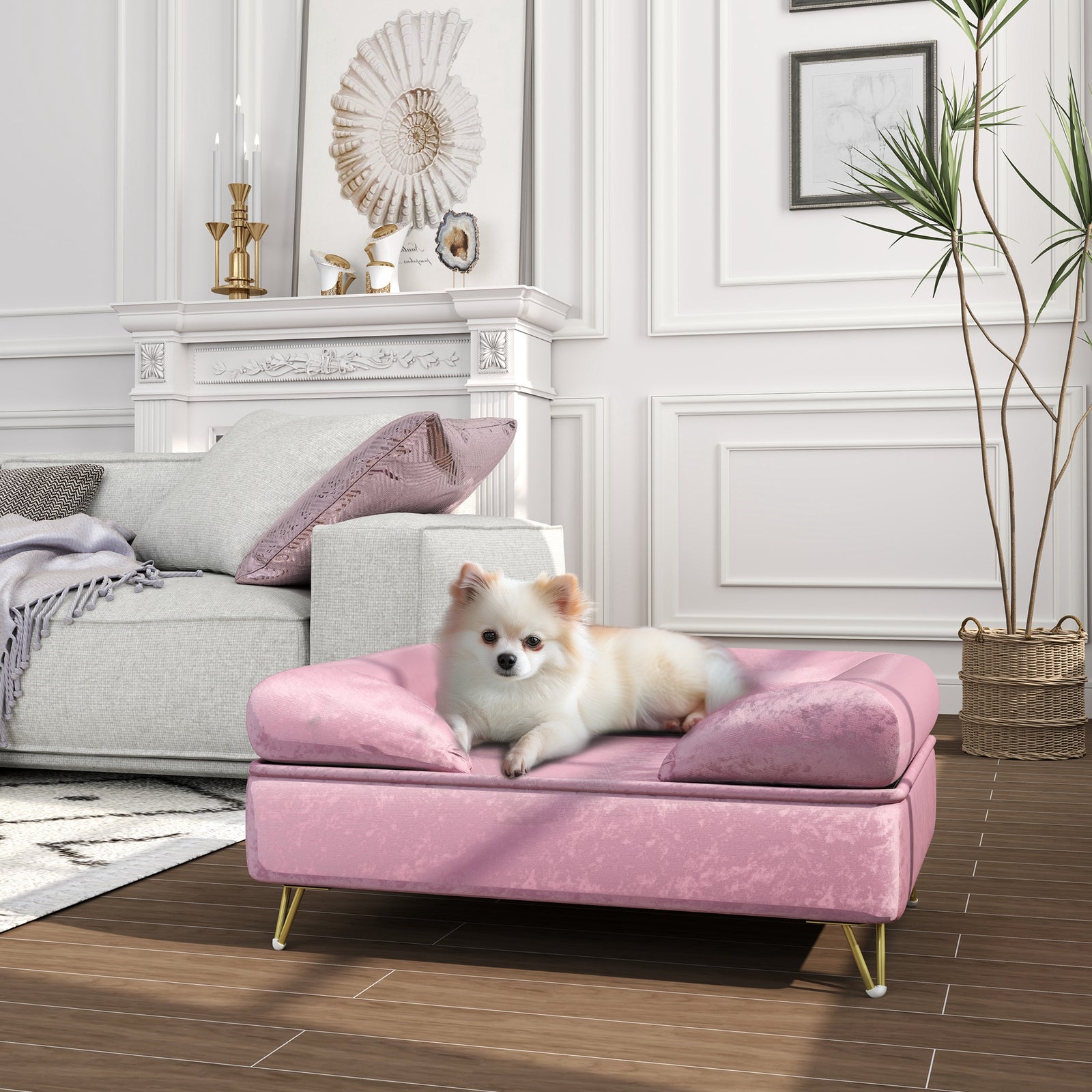 Dog Sofa Pet Couch W/ Removable Backrest Cushion Washable Cover | Pink