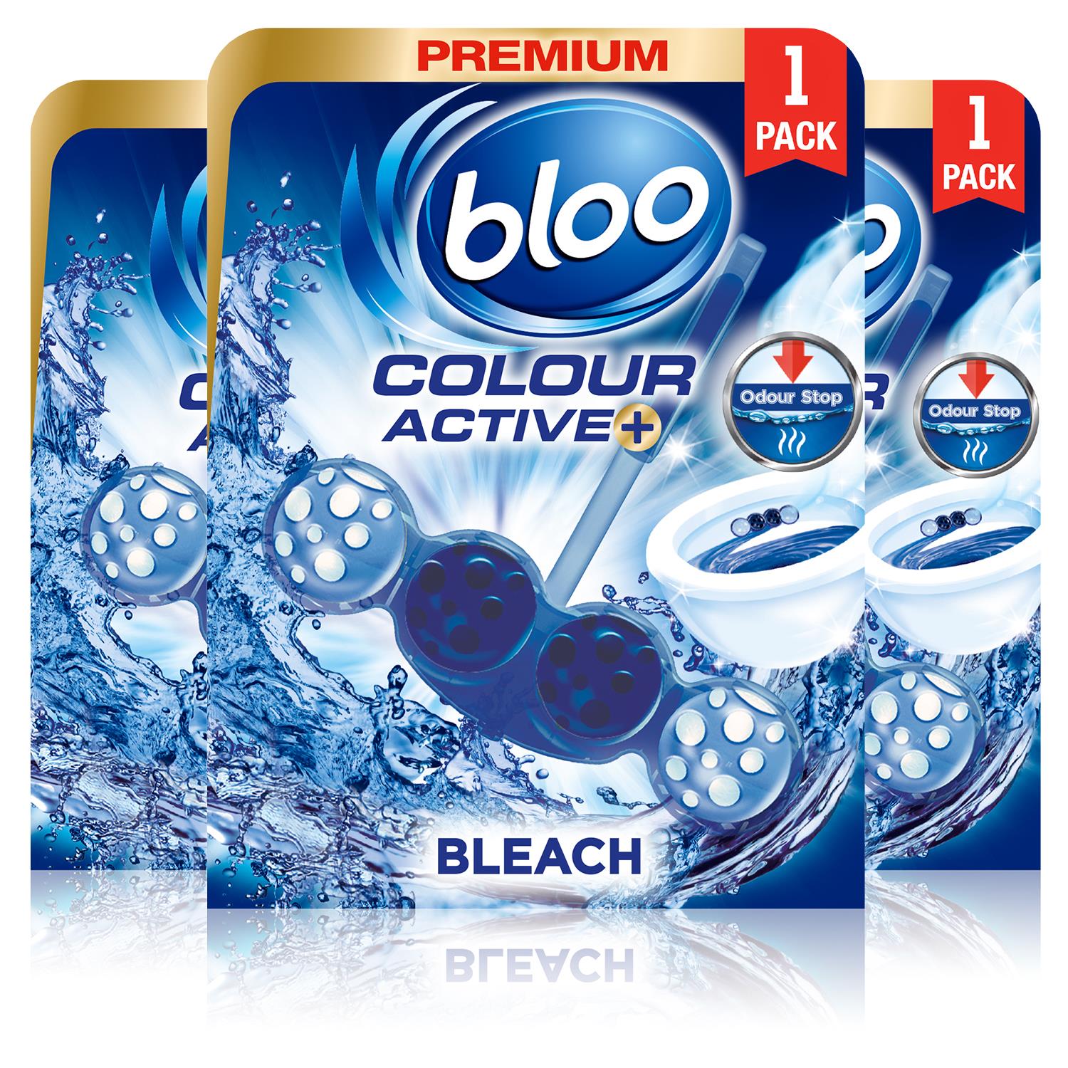 Colour Active Anti-limescale Odour Stop Bleach Toilet Rim Block 50g, 3pk