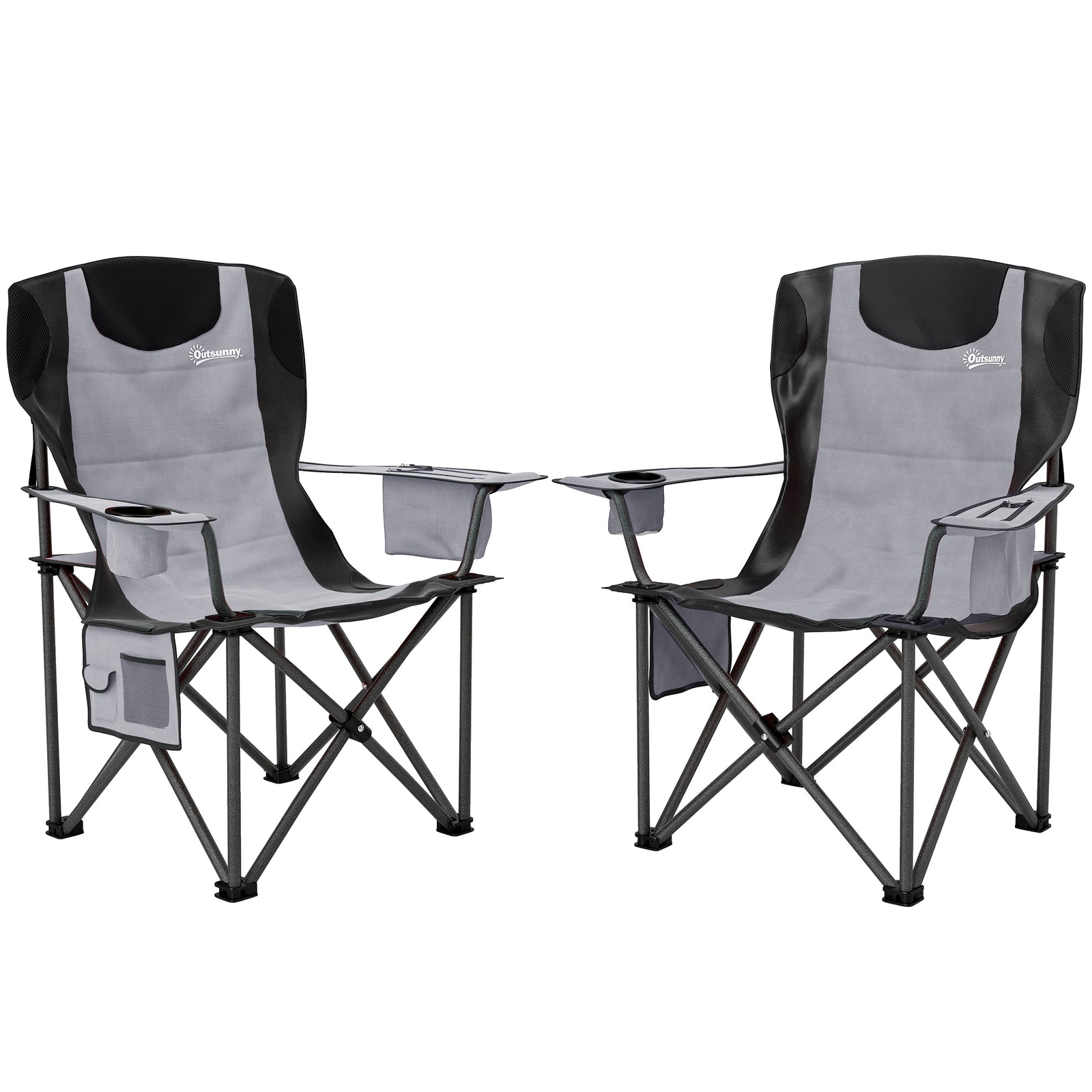 Set Of 2 Folding Camping Chairs With Cooler Bag