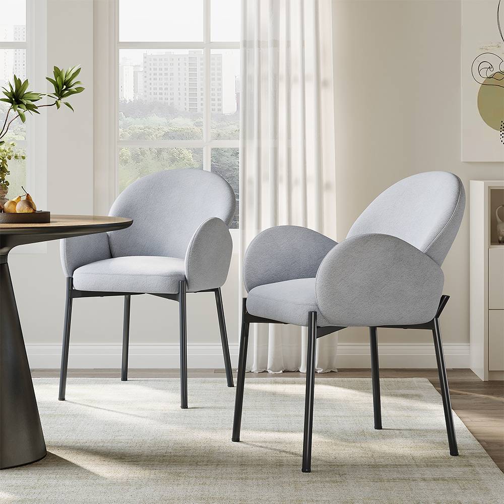 2pcs Upholstered Dining Chairs With Armrest