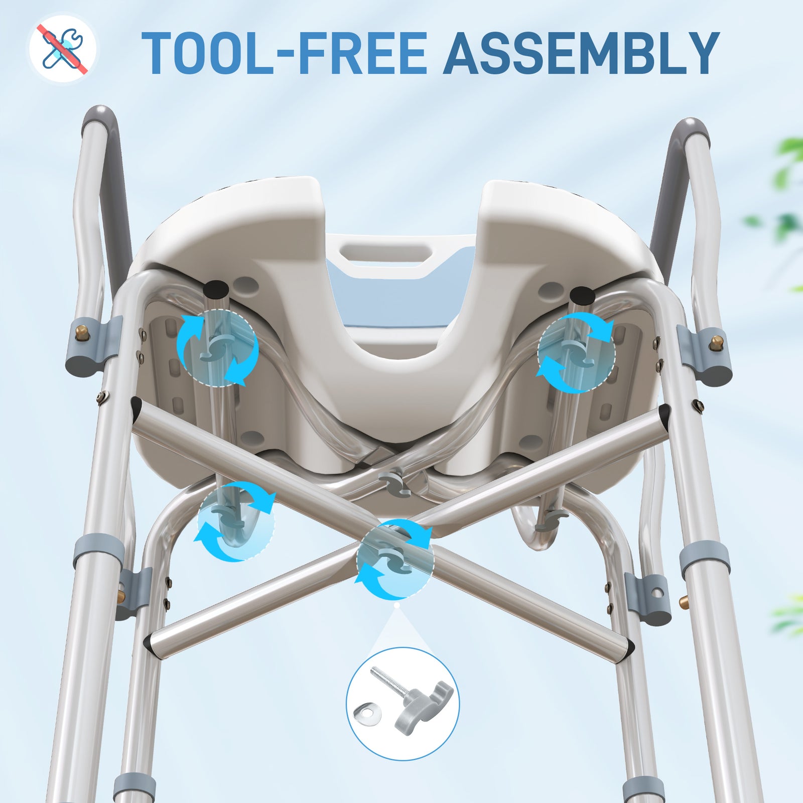 Padded Bath Chair With Slotted Seat And Adjustable Height | One Size | Blue