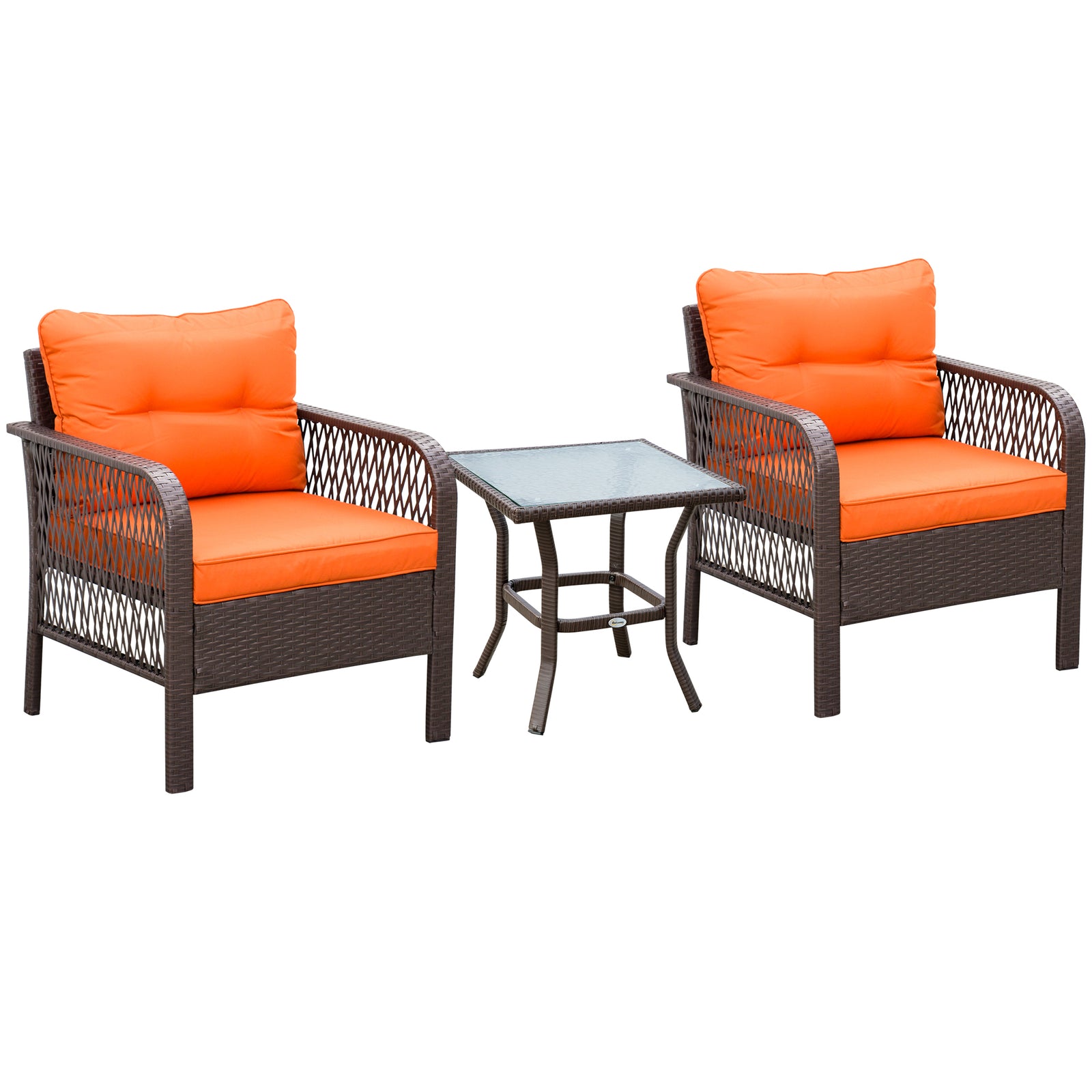 3pc Patio Rattan Wicker Bistro Set Conversation Furniture | Orange