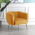 Matilda 84cm Wide Ruched Back Velvet Accent Chair With Brass Coloured Steel Legs | Yellow