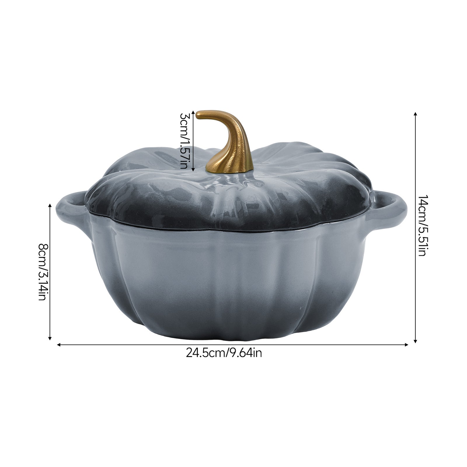 Enamelled Cast Iron Pumpkin Dutch Oven With Lid And Handles | Grey